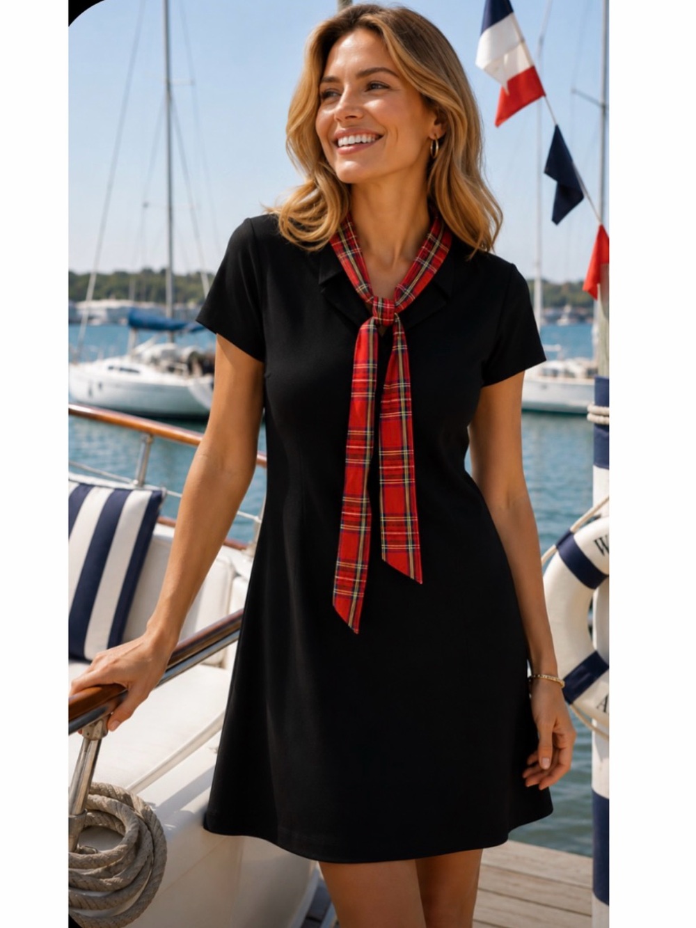 Tuckernuck x Sailor Sailor Black Dress Red Plaid Collar Shift Dress Sz Small NWT